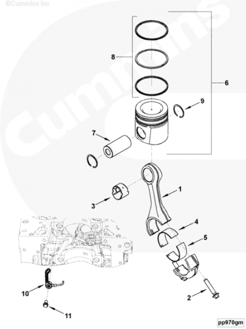 Поршень ремонтный в сборе (1р.р.; 107,5 mm) для двигателя Cummins 4ISBе 4.5L