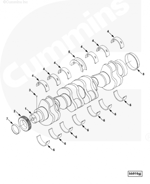 Комплект коренных вкладышей (1.0 mm) 4-го ремонта для двигателя Cummins 6CT