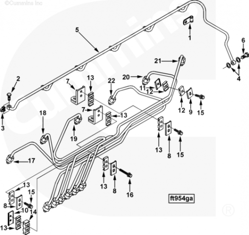Трубка топливная к форсунке 5-го цилиндра для двигателя Cummins 6CT