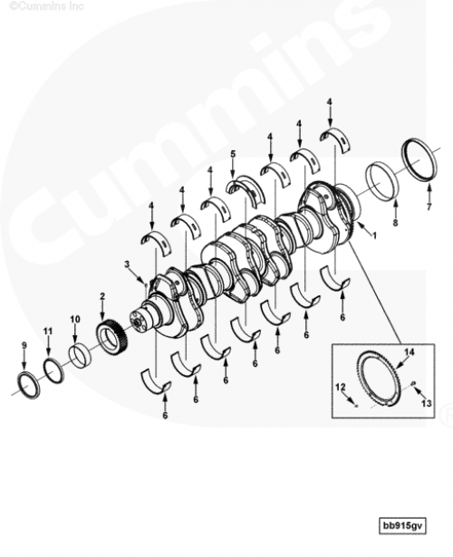 Вкладыш коленвала верхний (1.0 mm) 4-го ремонта для двигателя Cummins ISLe 8.9L