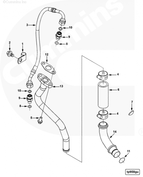 Трубка подачи масла к турбине для двигателя Cummins ISLe 8.9L