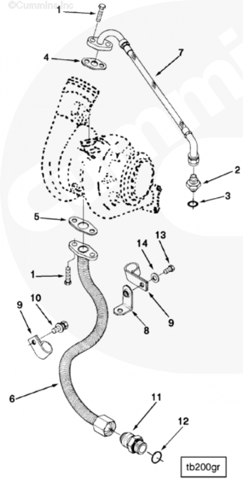 Трубка подачи масла к турбине для двигателя Cummins L10