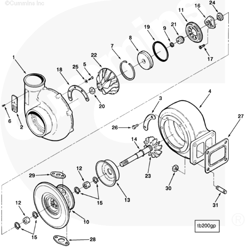 Турбокомпрессор для двигателя Cummins L10