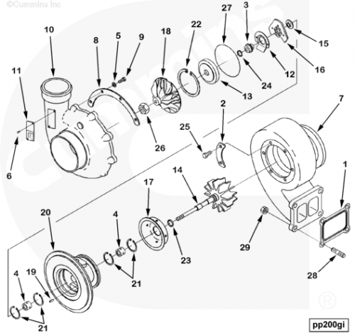 Турбокомпрессор для двигателя Cummins ISM 11L