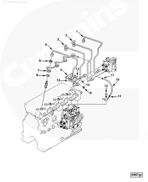 Трубка топливная обратки с форсунок для двигателя Cummins A1400 A1700 A2300