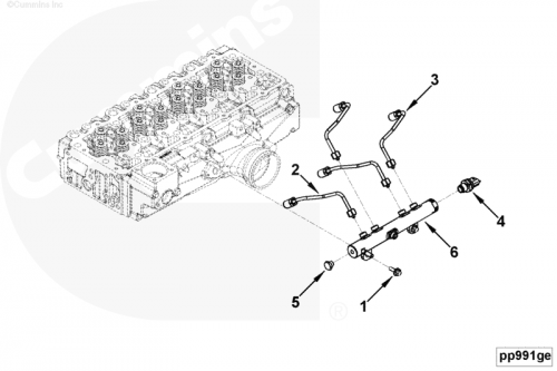 Трубка топливная от рампы к форсунке 3-го и 4-го цилиндра для двигателя Cummins ISF 3.8L